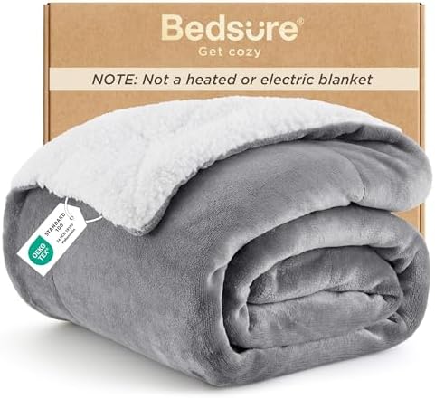 Bedsure GentleSoft Sherpa Fleece Throw Blanket for Couch, Non-Heated, Thick & Warm Cozy Comfort Blanket for Winter Fall, Soft Fuzzy Plush Throw Gifts for Women and Men, Grey, 50x60 Inches by Unknown