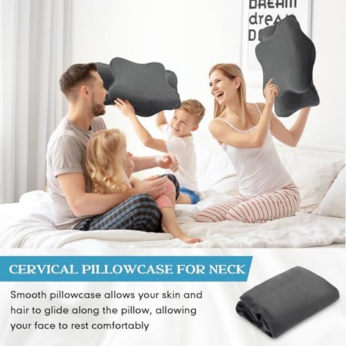 Hahafelt Cervical Neck Pillow Case Plush with Zipper, Dark Gray, Queen Size - Image 6