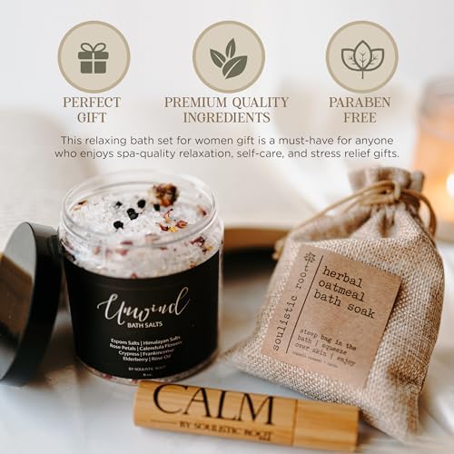 Relaxing Bath Gift Set for Women – Ready-to-Gift Spa Gift Set with Calm Essential Oil Roller, Epsom Bath Salts & Organic Lavender Oatmeal Bath Soak by Soulistic Root - Image 3
