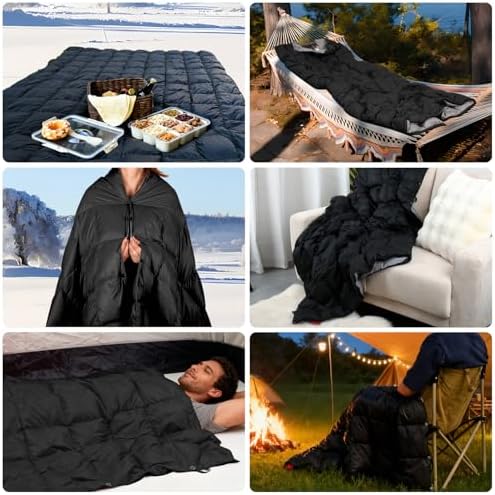 Down Camping Blanket - Lightweight, Packable, Warm & Puffy Outdoor Travel Quilt for Sleep, Hiking, Backpacking, Stadium, Festivals, Water-Resistant Sleeping Bag 55"x79" - Image 5