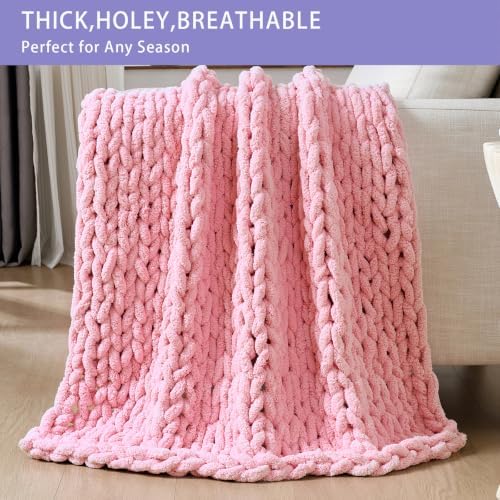 Bigacogo Chunky Knit Throw Blanket for Couch, 51x63 inches, Blush Pink - Image 4