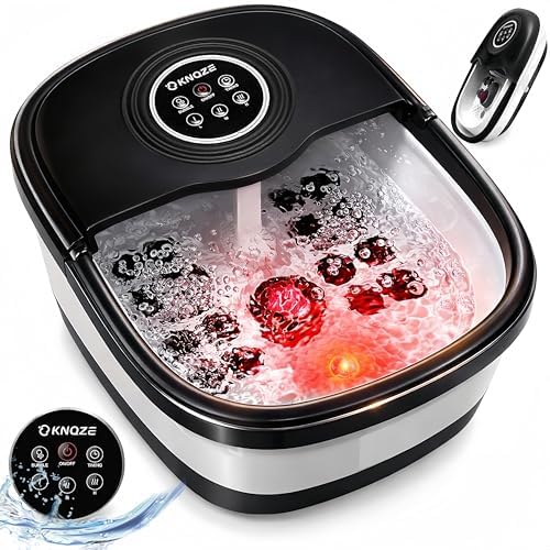 KNQZE Collapsible Foot Spa Bath with Heat & Remote Control, Bubble Massage, Temperature Control, Red Light (Black) by KNQZE