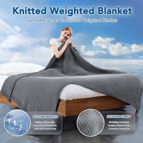 Topcee Knitted Weighted Blanket - 48"x72" 12lbs Cooling Chunky Knit Heavy Blanket for Adults Cable Yarn Knit Decorative No Beads Soft, Cozy and Cooling Weighted Throw Blankets Machine Washable - Image 2