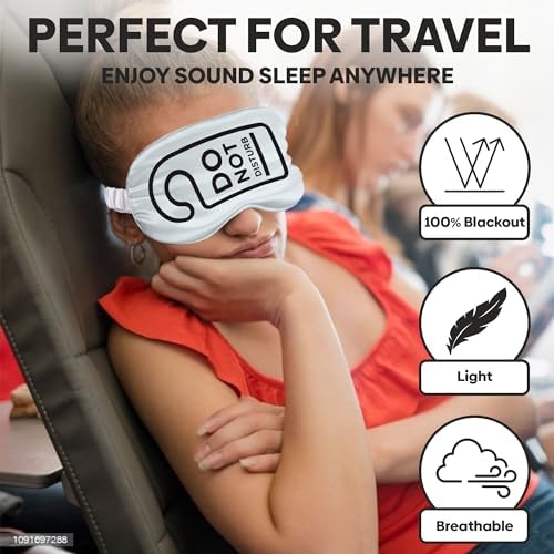 VITYA Silver Do Not Disturb/Wake Me Up Double-Sided Silk Sleep Mask for Women/Men | Light Blocking | Soft Breathable Sleep Eye Mask for Traveling on Airplane | Eye Mask with Elastic Strap (Silver) - Image 5