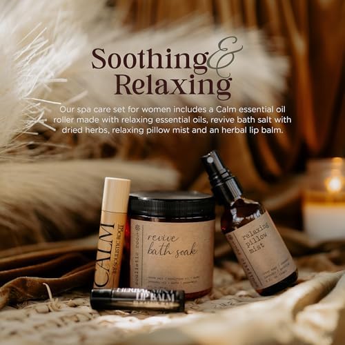 SOULISTIC ROOT Self-Care Set - Luxury Spa Bath Kit, Pillow Mist, Cooling Lip Balm, Tranquil Essential Oil Roller & Epsom Salt Bath Soak Pampering Package, Holistic Gifts for Him & Her - Image 3