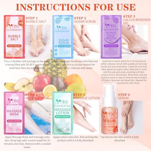 Pedicure Foot Soak Set - Upgraded 6 in 1 Foot Spa, Foot Bath Spa, Pedicure Kit, Foot Soak for Tired & Dry Cracked Feet, Athletes Feet, Bad Odor, Softens Calluses (Tropical fruit) - Image 5