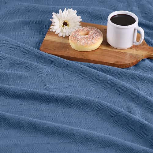 Superior Cotton Blanket Breathable All Season Comfy Bedding, Throw, Denim Blue - Image 7