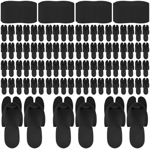 JaGely Disposable Pedicure Slippers Bulk Black EVA Flip Flops by JaGely