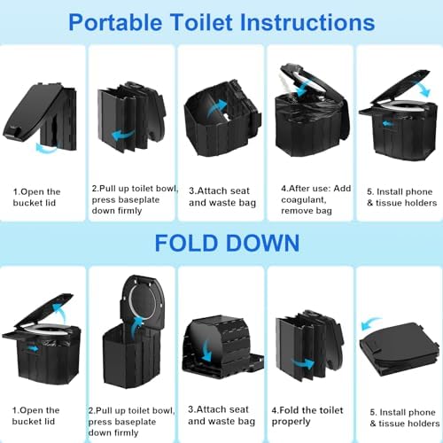 Portable Toilet for Adults, Foldable Camping Toilet Travel Floding Potty with Lid & Paper Holder, Upgrade Water Barrier,Compact Lightweight Design for Car/RV/Hiking/Beach/Camping,450lbs Capacity - Image 5
