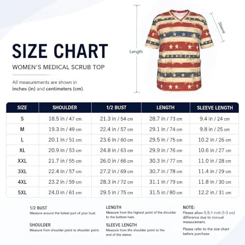 Men's Scrub Top,V-Neck Spill Wrinkle Resistant,3 Pockets-American Flag Vintage (12) - Image 5