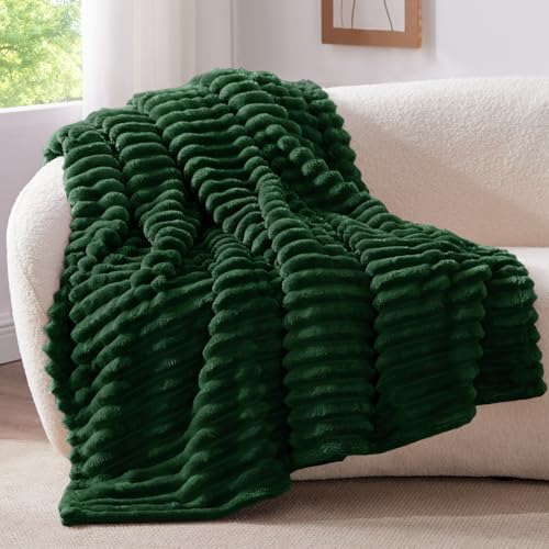 BEDELITE Ribbed Fleece Throw Blanket for Couch, Forest Green, 50"x70" - Image 2