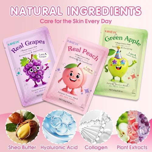 14 Pack Fruit Face Masks Skincare for Kids, Sheet Hydrating Facial Mask - Image 3