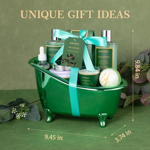 Home Spa Gift Basket - Eucalyptus- Spa Bath Kit 9pc Bath & Body Set For Men & Women, Contains Shower Gel, Shampoo, Scents Lotion, Body Oil, Bath Salt, flowers Bath Bomb, Spa Basket - Image 5