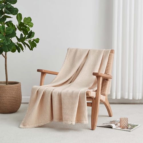 100% Cotton Taupe Blanket Twin Size for Bed - Breathable and Soft, Waffle Weave for Summer Spring, 90x66 Inches - Image 3