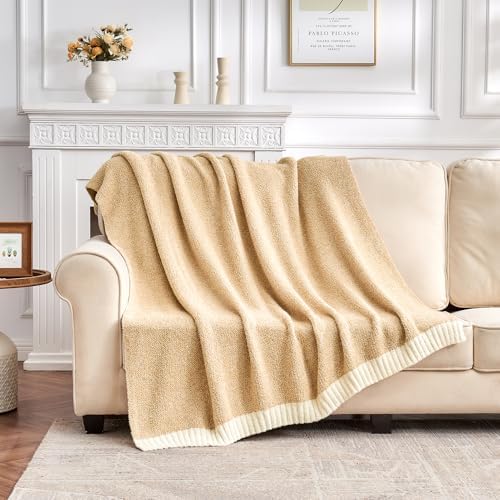 CozeCube Reversible Knitted Throw Blanket, Beige White Melange 60"x80" - Image 4