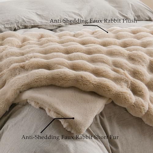 BENVWE Faux Fur Throw Blanket for Couch - Thickened Fluffy Soft Bubble Blanket for Living Room Home Decor - Fathers Day Birthday Gifts for Women Men, Beige, 50" x 60", 1300GSM - Image 5