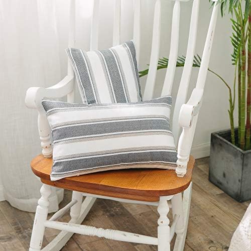 Stripe Pillow Case Soft Linen Rectangle Decorative Throw Cushion Cover Pillowcase with Invisible Zipper for Bench 12" x 20 " - Image 2