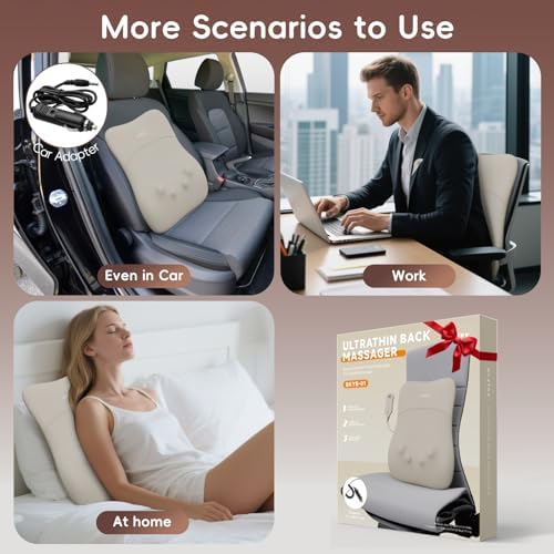 Back Massager with Heat for Pain Relief Deep Tissue, Ultrathin 4D Shiatsu Lower Back Massager, Chair Back Massager for Home Office, Gifts for Women Men, Khaki - Image 6