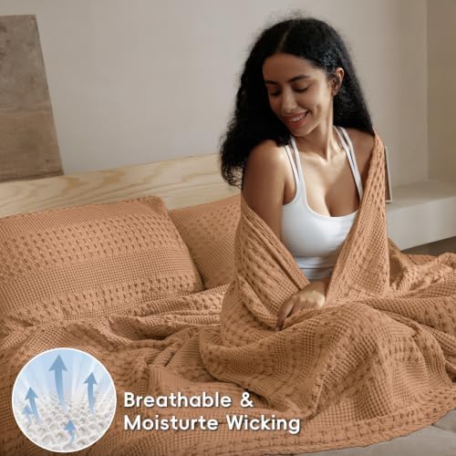 PHF Lightweight 100% Cotton Waffle Blanket for Bed, Twin XL, Clay - Image 3