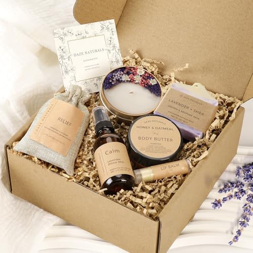 Bath Gift Set, Spa Gifts for Women, Self Care Products for Women, Lavender & Cream Soap Bar, Calm Pillow Mist, Bath Bomb & Shower Steamer, Body Butter and Lip Balm - Image 4