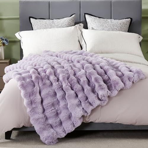 DREAMNINE Soft Faux Bubble Rabbit Fur Blanket Queen Size, Thick Cozy Decorative Warm Fuzzy Fur Blanket for Bed Couch Sofa Chair Bedroom Living Room Dorm Gift, 80 * 90 Inches, Lilac Purple - Image 6