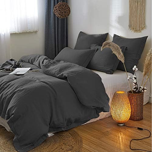 Simple&Opulence 100% French Linen Euro Shams with Embroidery (26'' x 26'') - Pack of 2 - Pre Washed Solid Color Natural Flax Soft Breathable - Dark Grey - Image 6