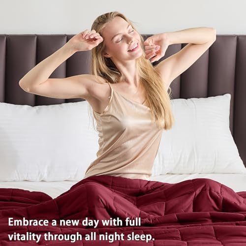 yescool Weighted Blanket for Adults (20 lbs, 60” x 80”, Red Grey) Cooling Heavy Blanket for Sleeping Perfect for 190-210 lbs, Queen Size Breathable Blanket with Premium Glass Bead, Machine Washable - Image 5