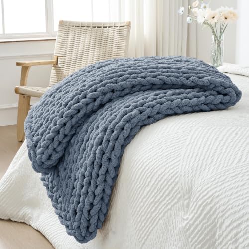 Bigacogo Chunky Knit Throw Blanket for Couch, 40x60 inches, Cold Sea Blue by Bigacogo