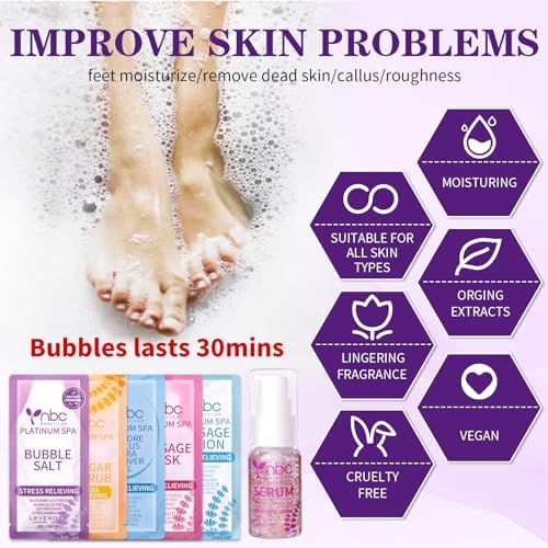 Pedicure Kit Foot Soak Set: Bubble Salt, Sugar Scrub, Massage Mask, Massage Lotion in a Box, 4 Step Foot Spa Kit for Dry Feet,Tired Feet(Lavender) - Image 2