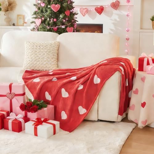 CozeCube Reversible Knit Throw Blanket, Red Love Heart, 60"x80" - Image 6