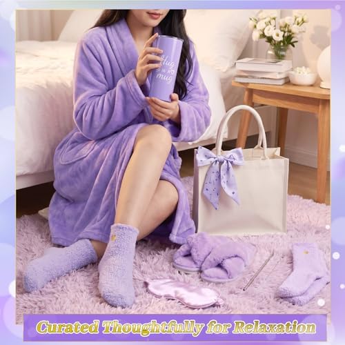Patelai 7 Pcs Birthday Gifts for Women Spa Robe and Slippers Set Self Care Gift Basket for Women Spa Gift Basket for Friend - Image 4
