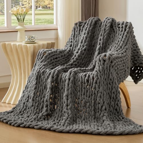 Bigacogo Chunky Knit Throw Blanket for Couch, 40x60 inches, Slate Gray by Bigacogo