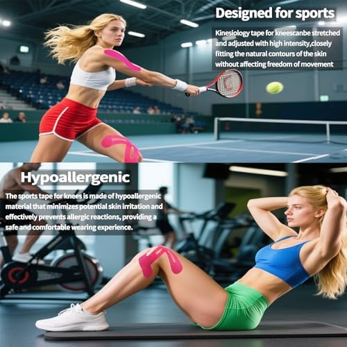 SOON GO Kinesiology Tape for Knees,4 Colors,-High Elastic Knee Support,Knee Pain Relief,Latex-Free Hypoallergenic,Waterproof,Breathable Original Cotton Sports Tape - Image 5