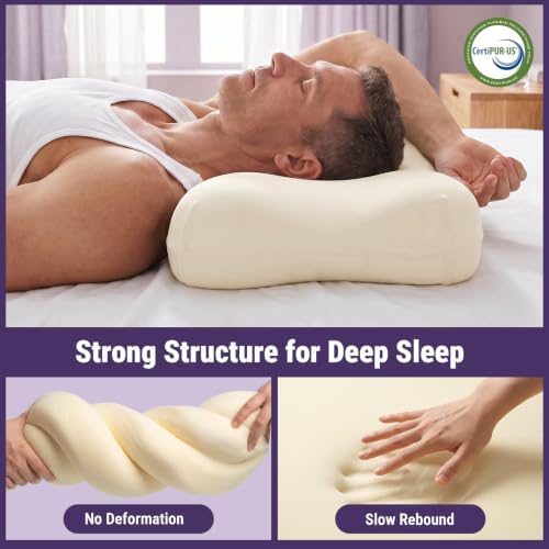 ZZ-WELL Neck Pillow for Sleeping - Side Sleeper Pillow with Cooling Pillowcase - High Density Memory Foam Pillows for Broad Shoulders Adults - Heavy & Thick Bed Pillows, Standard Size (Beige) - Image 3