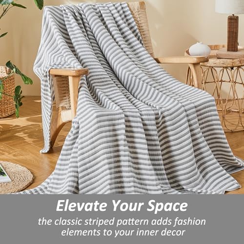 EMME Cotton Muslin Blanket Couch 4-Layer Breathable Gauze Soft Lightweight Bed Blankets Adults Grey Twin XL (66" x 90") - Image 3