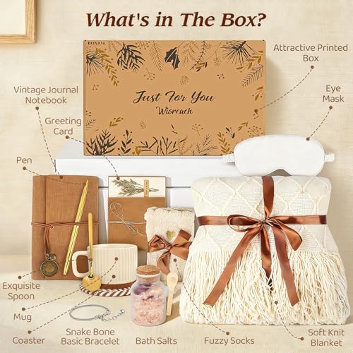 Wisreach Spa Gift Basket for Women, Self Care & Get Well Soon Care Package for Her, Relaxing Gifts with Blanket, Fuzzy Socks, Tea Cup Set & Bath Salts, Birthday Gift for Mom, Sister, Friend - Image 2