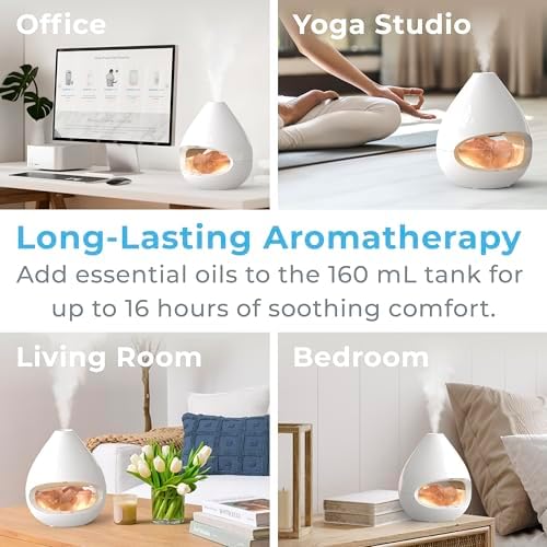 Pure Enrichment PureGlow Crystal - 2-in-1 Himalayan Salt Lamp & Ultrasonic Essential Oil Diffuser, Original Salt Therapy Lamp, 100% Pure Himalayan Salt, Ambient Glow, 160 mL 16-Hour Tank (White) - Image 5