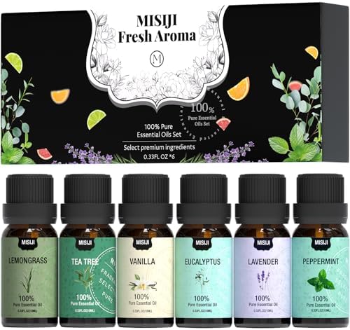 Essential Oils Set Top 6 Aromatherapy-Essential Oils for Diffuser for Home,Air Freshening Diffuser Oils Scents for Aromatherapy,Laundry,Candle&Soap Making,Humidifiers 6 X 10ML by MISIJIEssentialOilsOverall