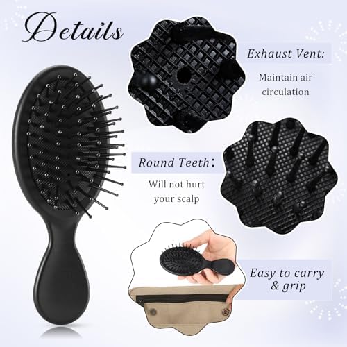 60 Pcs Black Mini Hair Brushes Bulk for Homeless Soft Bristles Adds Shine Scalp Massage and Detangling Travel Hair Combing for Women Spa Party Favors - Image 3