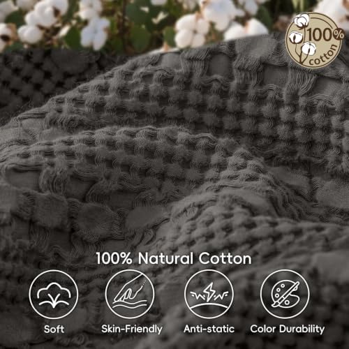 PHF Lightweight 100% Cotton Waffle Blanket for Bed, King, Charcoal Grey - Image 4