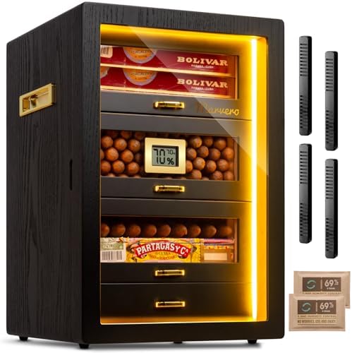 200-Count Black Cigar Humidor Cabinet with Digital Hygrometer, LED by Marvero