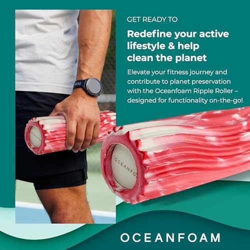 Oceanfoam Ripple Travel Foam Roller (11" x 3.35") Firm Mini Foam Roller for Physical Therapy, Deep Tissue Massage, Back Pain - High Density, Ergonomic Wave Textured - Yoga, Exercise (Red Marbled) - Image 4
