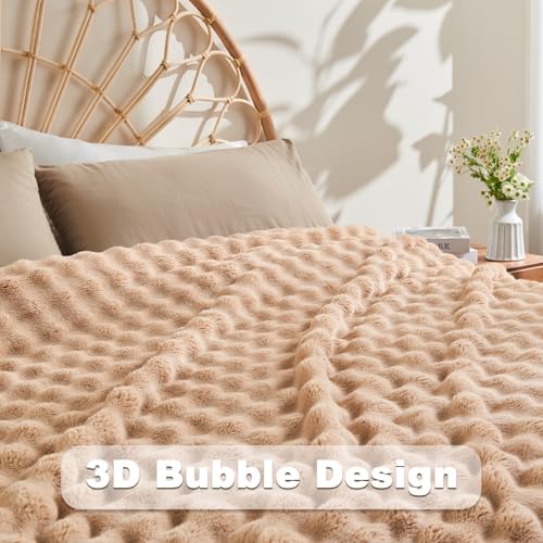 NEWCOSPLAY 3D Bubble Flannel Throw Blanket for Couch Brown, 50"×60" - Image 5