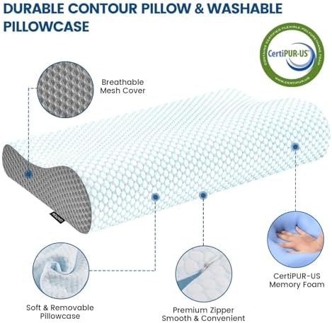 Memory Foam Pillows Neck Pillow Bed Pillow for Sleeping, Ergonomic Cervical Pillow for Neck and Shoulder Pain Relief,Orthopedic Contour Pillow for Side Back Stomach Sleeper(Blue&Grey) - Image 5