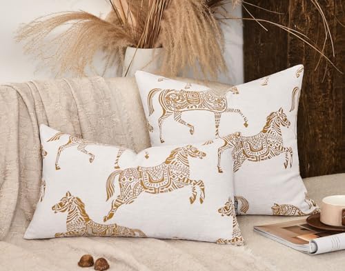 Lumbar Pillow Covers 12x20 inches, Double Sided Orange Horse Pattern Jacquard Embroidery Pillow Cover, Luxury Throw Pillow Cushion Cover for Sofa Bed Decor - Image 2