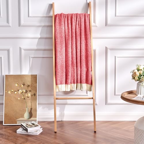 CozeCube Reversible Knitted Throw Blanket, Red White Melange 50"x60" - Image 7