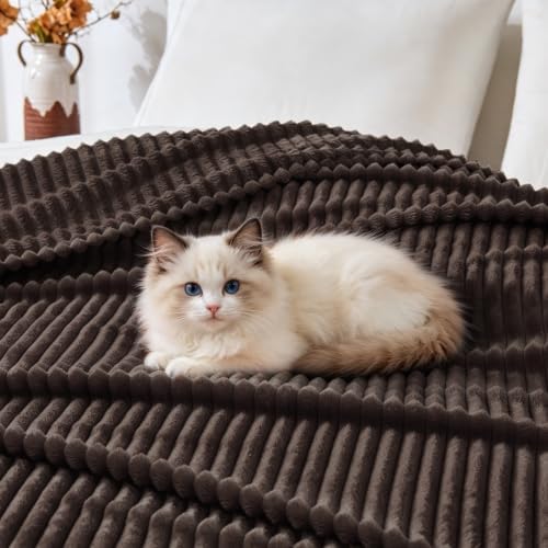 Bnuitland Brown Fleece Throw Blanket 90"x108",300GSM Soft Cozy Warm Lightweight Stripe Pattern for Bed Sofa Home Decor,Suitable for Adults Family All Season - Image 4