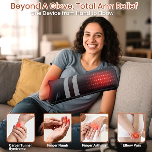 Red Light Therapy Glove for Hand & Wrist 150 LEDs Infrared Light Therapy for Finger Joint Relief, 17"x4" Portable Red Light Therapy Pad for Body & Arm, 660nm 850nm Dual Wavelength, Gifts for Women Man - Image 2
