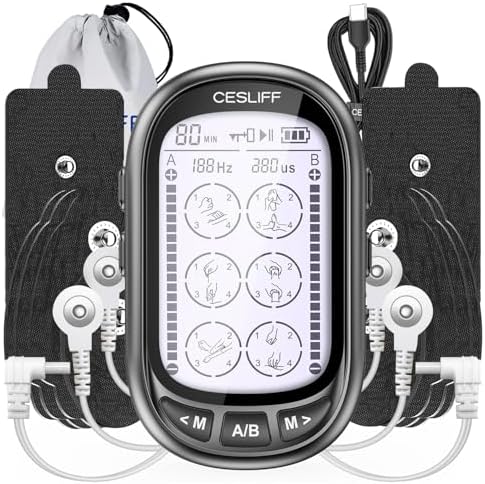 Dual Channel TENS EMS Unit 24 Modes 36 Levels, Upgraded Large Screen Intensity Muscle Stimulator for Back Neck Shoulder Pain Relief, Rechargeable Electric Pulse Massager TENS Machine with 10 Pads by CESLIFF