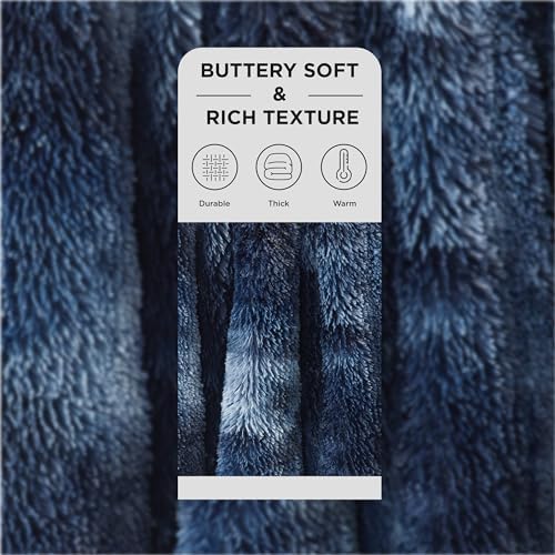 Bedsure Faux Fur Fluffy Sherpa Fleece Queen Blanket Tie Dye Navy 60"x80" - Image 2
